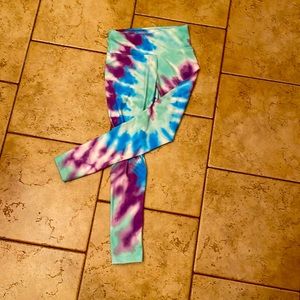 Tie dye purple blue and mint leggings from Justice.